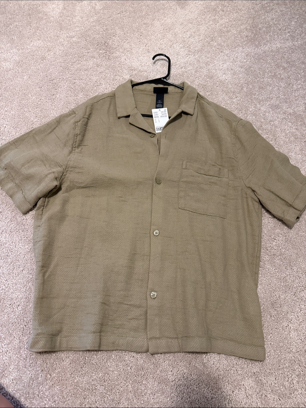 H&M Men's Short-Sleeve Button-Down Shirt in Olive Green